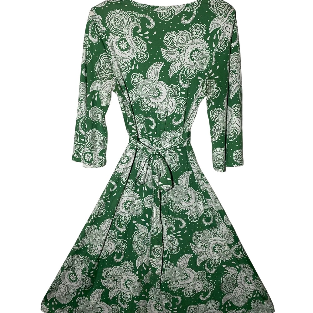 BODEN Quiet Luxury Green Paisley Trumpet Sleeve Tie Waist Midi Dress Soft Girl - Picture 4 of 14